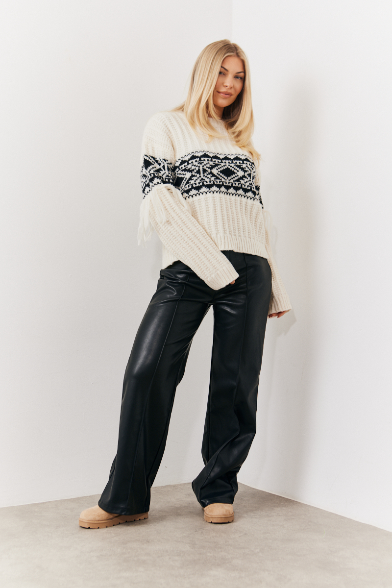 Aztec Knitted Jumper with Fringe Detail
