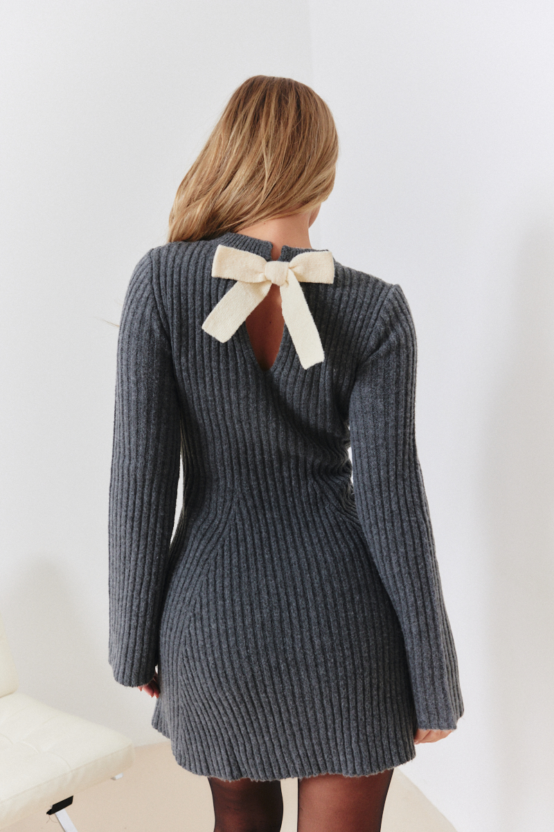 Bow Back Detail Knit Skater Mini Dress | In The Style USA