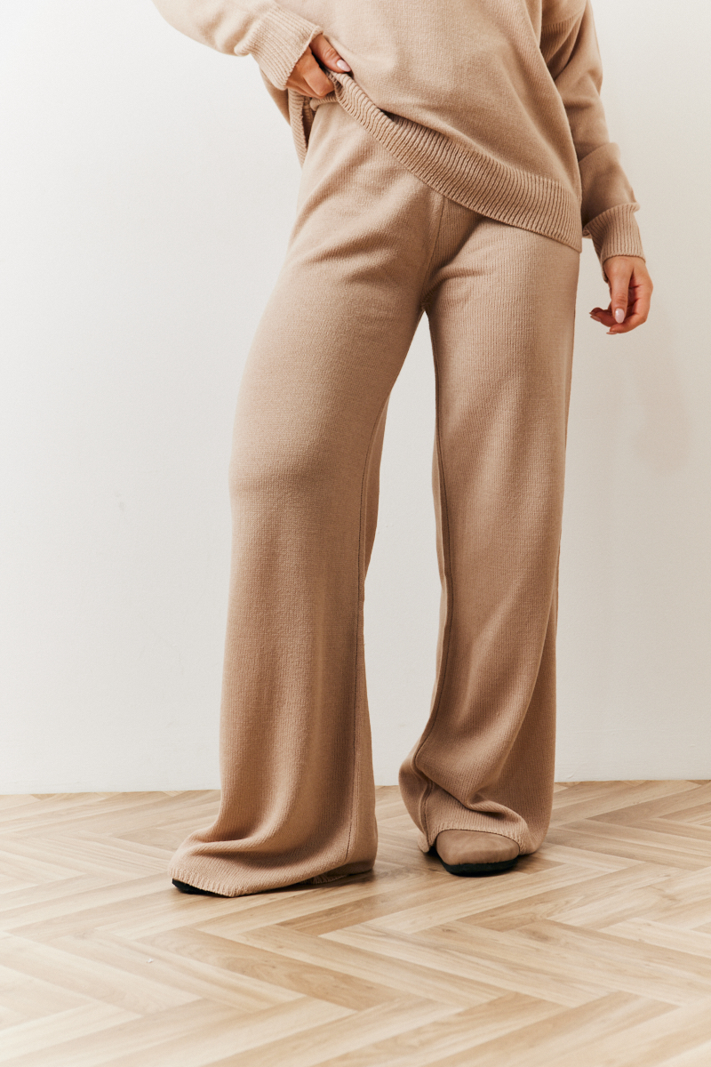 Oatmeal Knitted Wide Leg Co-ord Jogger- Dispatch Tomorrow 