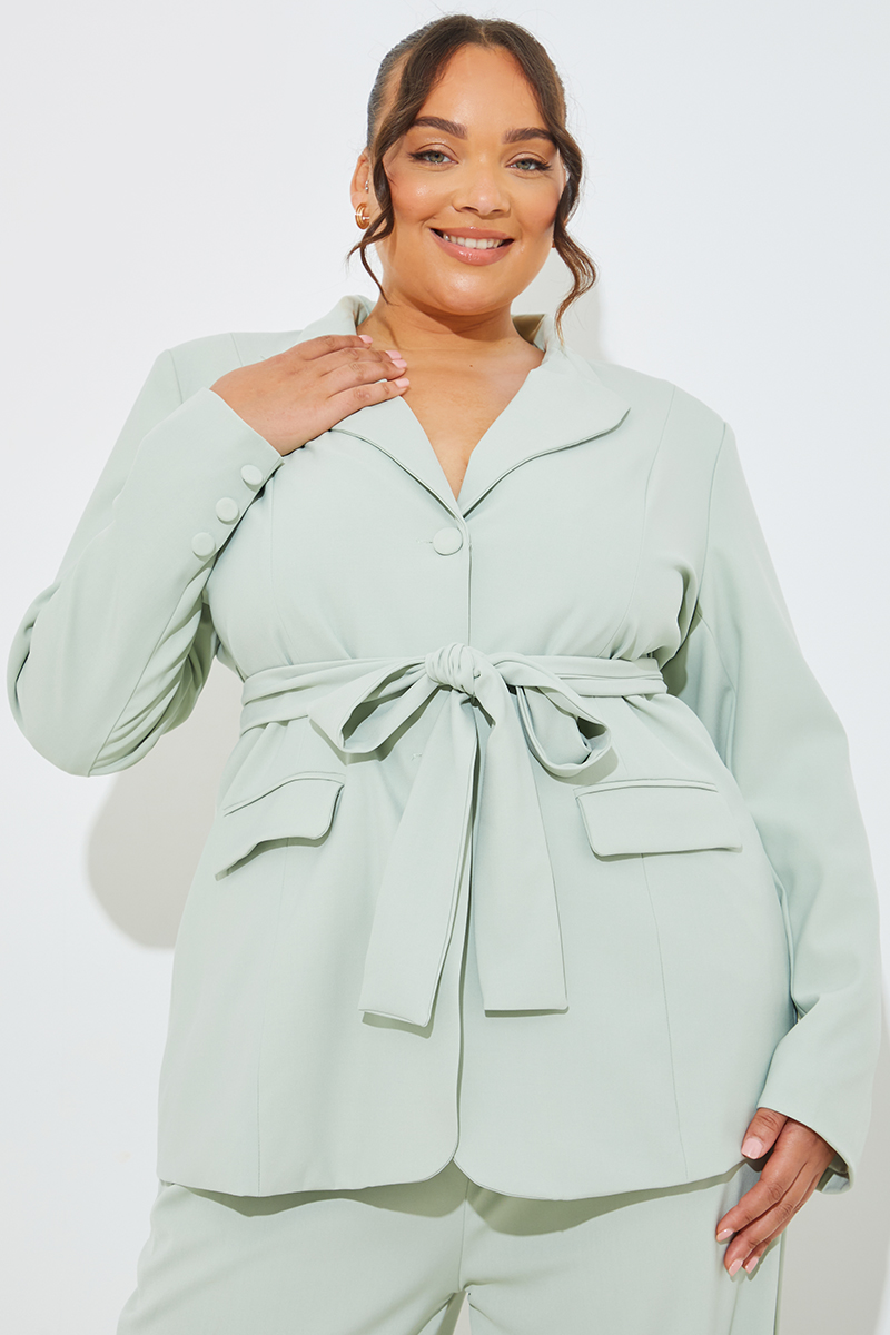 Plus size belted blazer best sale