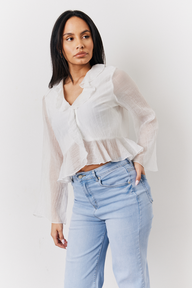White Chiffon Frill Blouse	