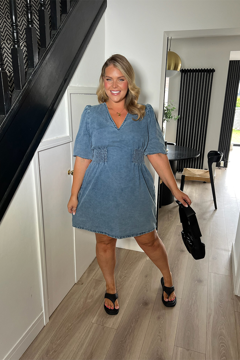 V-neck Open Back Denim Vest Mini Dress