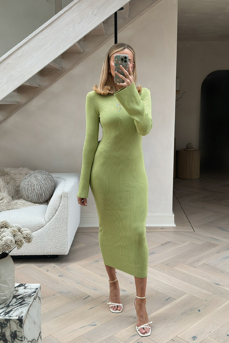 Long Sleeve Ribbed Knit Midi Dress | In The Style UK