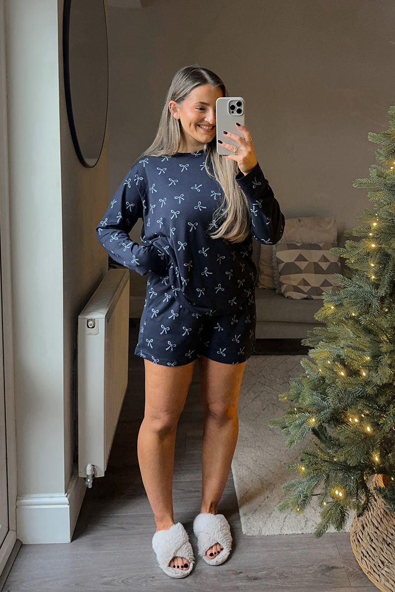 Bow Print Long Sleeve and Short PJ Set