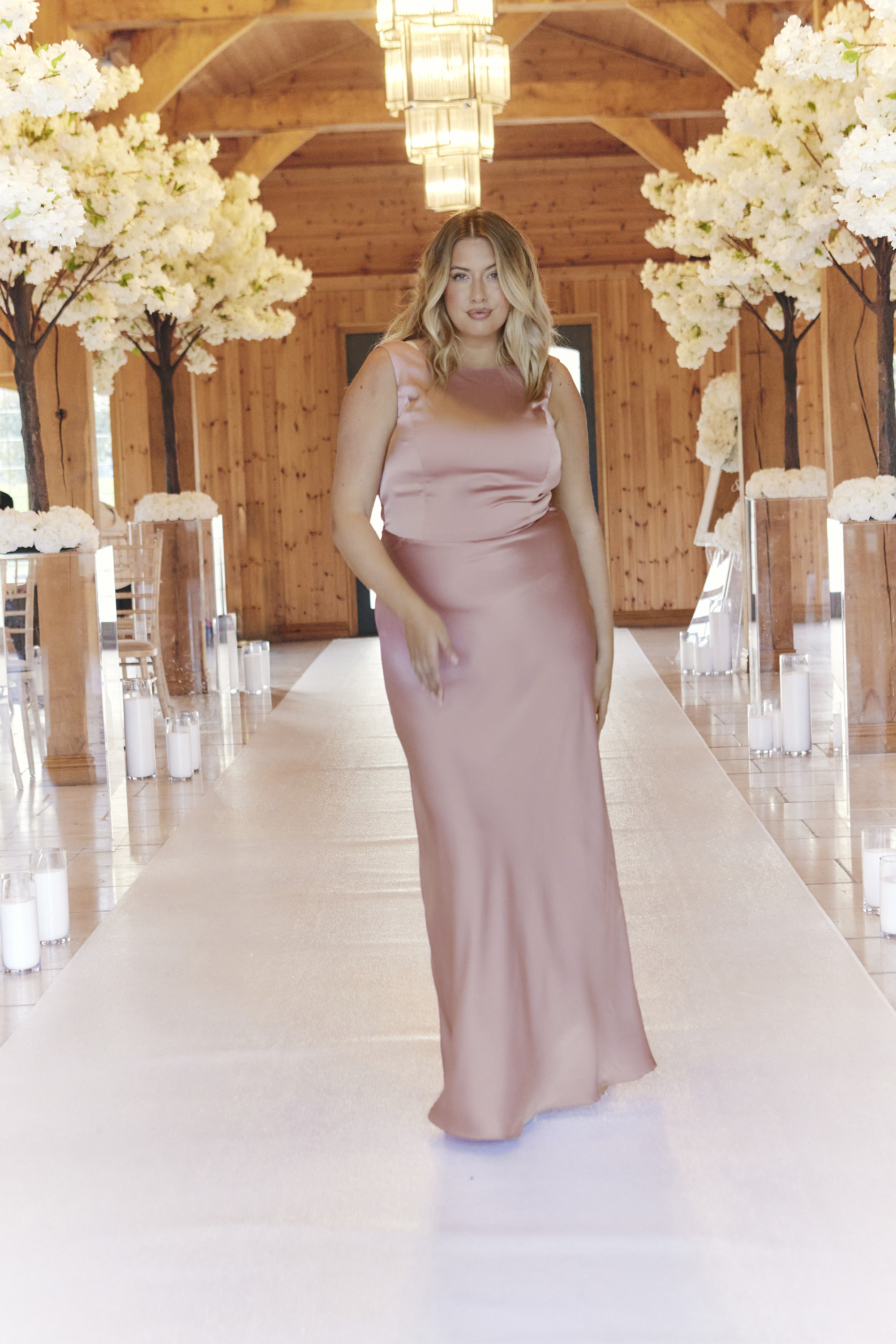 Rose Pink Satin Cowl Back Maxi Dress