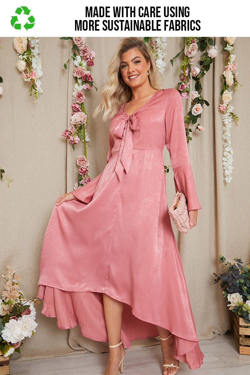 Recycled Tie Front Dipped Hem Maxi Dress