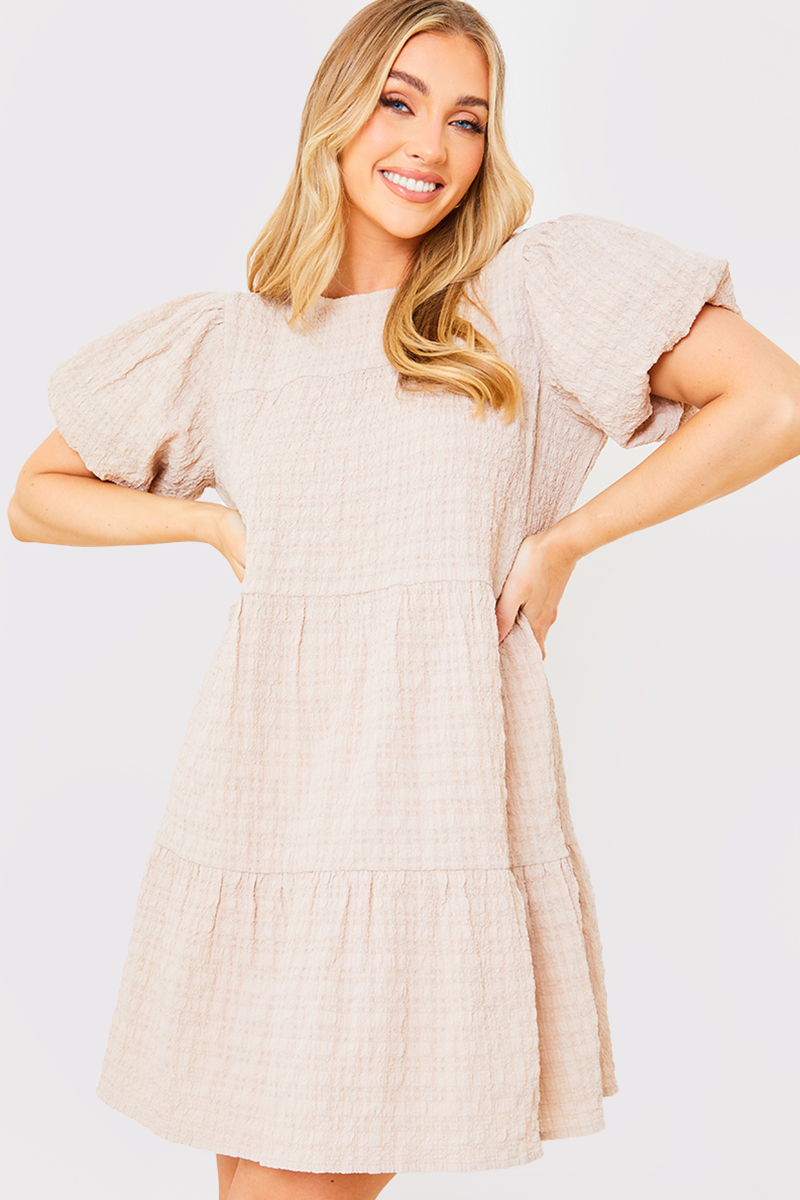 Recycled Seersucker Tiered Smock Mini Dress