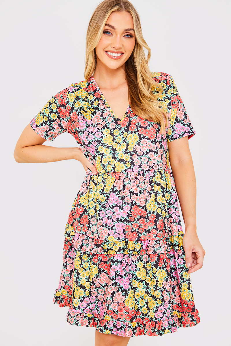 Recycled Floral Frill Mini Dress