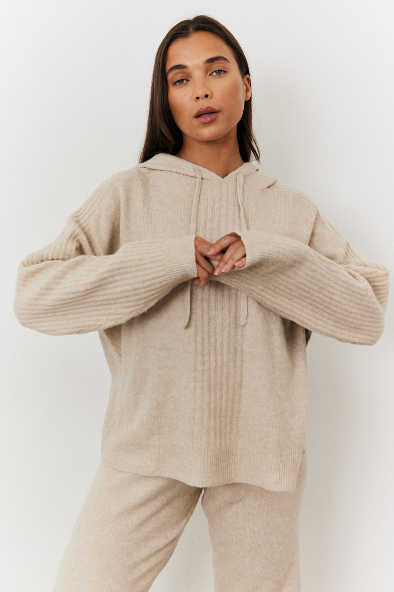 Recycled Drawstring Detail Knit Co-Ord Hoodie