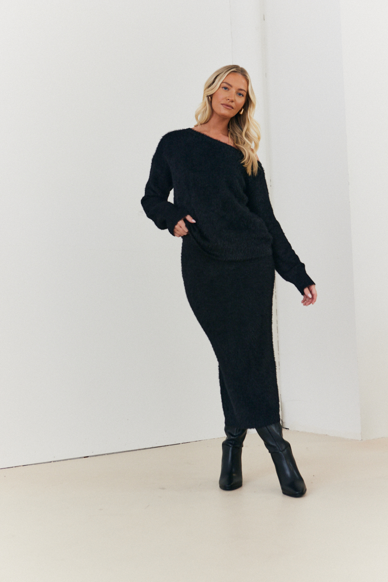 Fluffy Knit Off the Shoulder Co-Ord Jumper