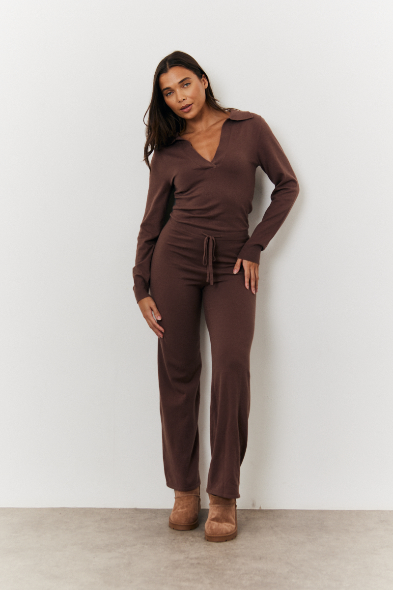 Recycled Collared Knit Jumpsuit with Draw String