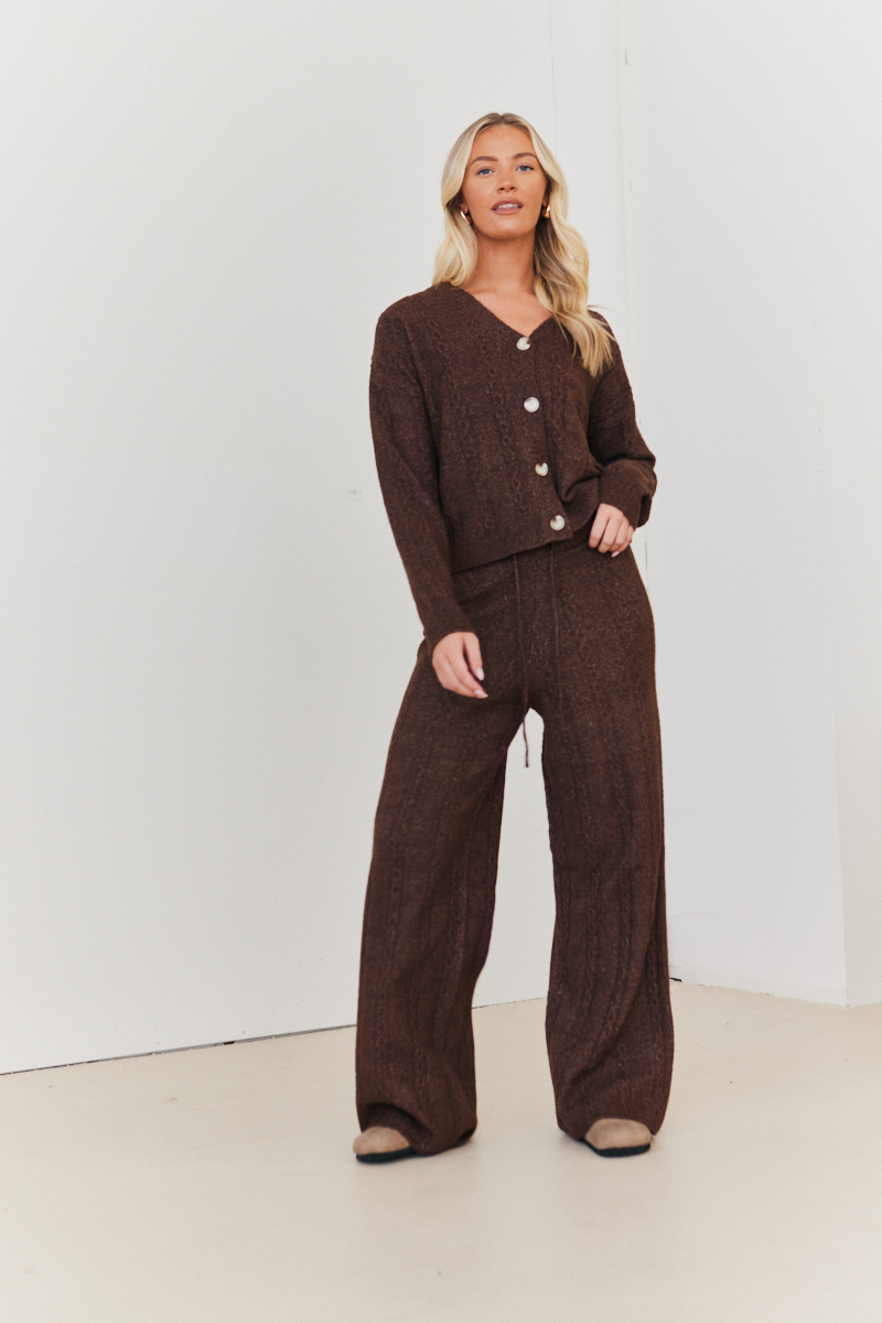 Recycled Wide Leg Cable Knit Co-Ord Trousers