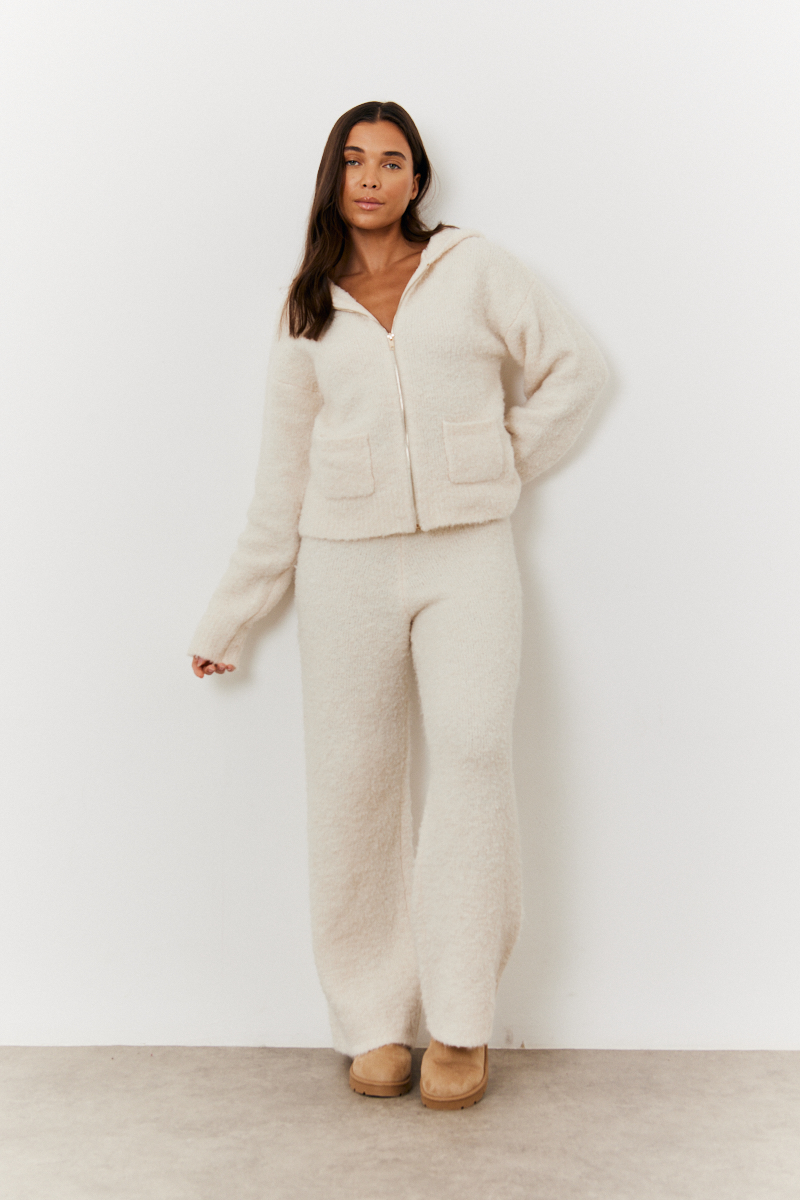 Recycled Fluffy Knit Elasticated Waist Wide Leg Co-Ord Trousers