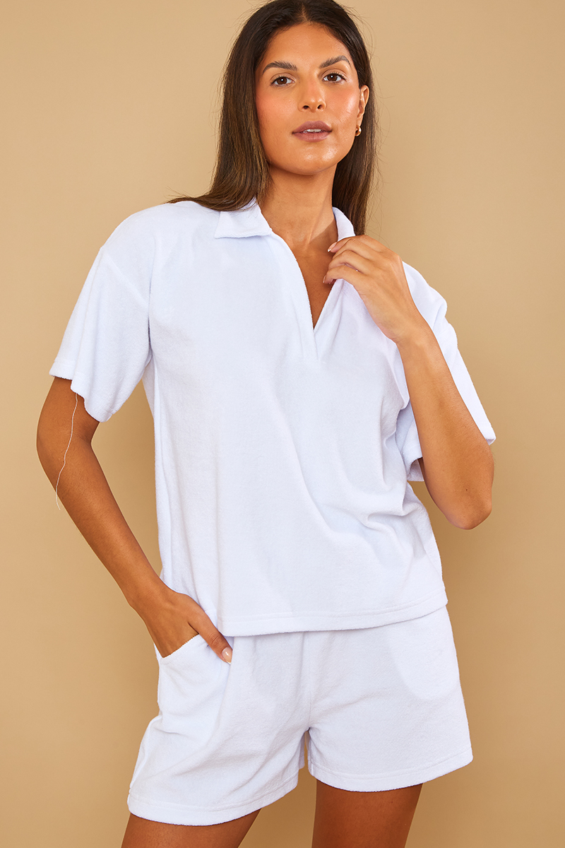 Towelling Fabric Collared T-Shirt
