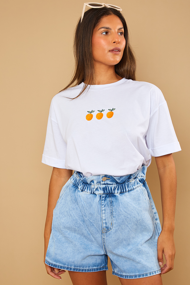 Graphic Orange Embroidered Recycled Cotton Tee