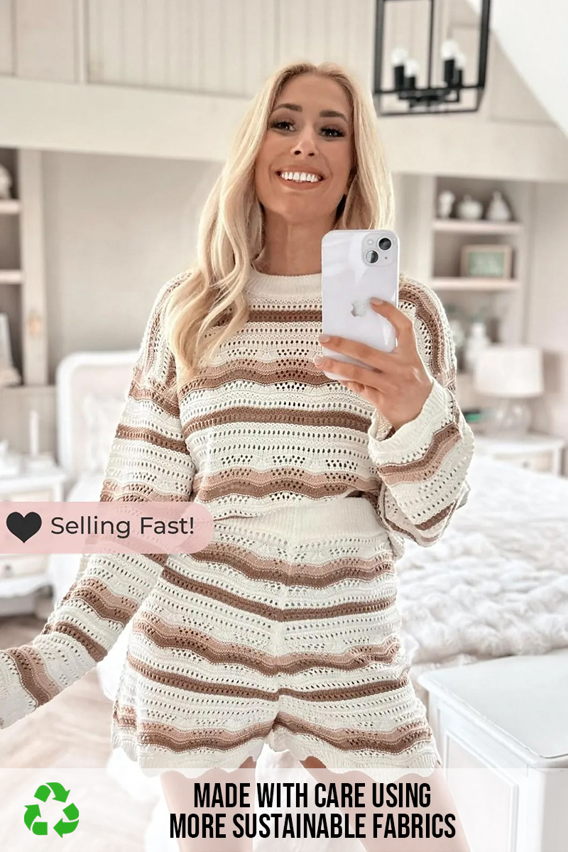 Knitted Chevron Flare Sleeve Co-ord Jumper