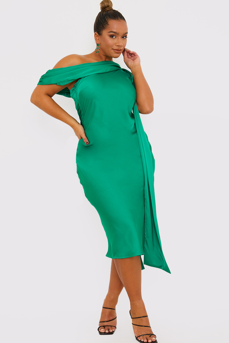 Asymmetric neckline 2024 midi dress