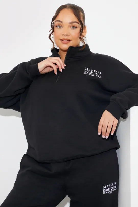 Half Zip Up Embroidered Mayfair Sport Club Jersey Sweater