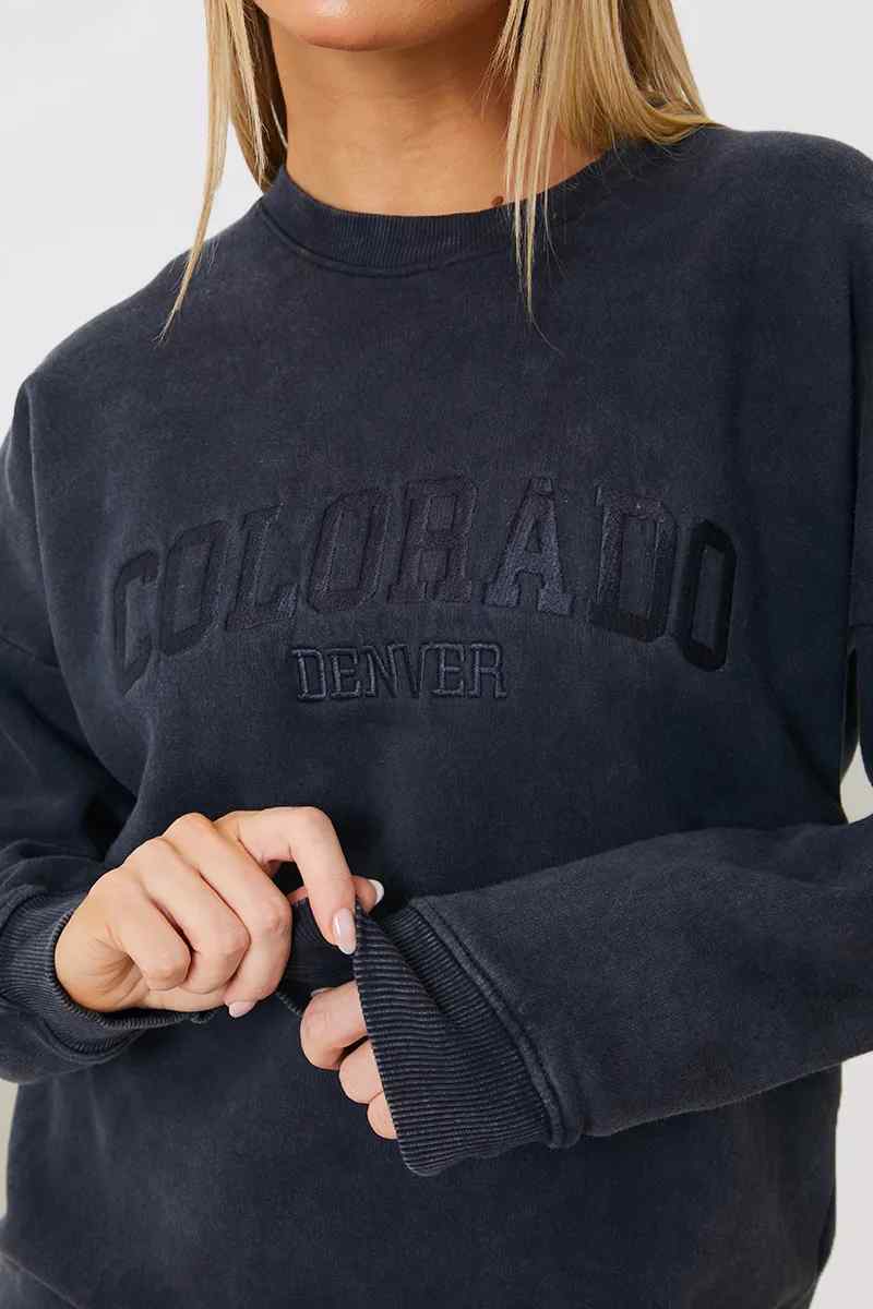  'Colorado' Acid Wash Slogan Sweater