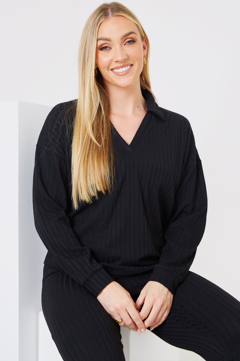 Rib Collared Oversized Top
