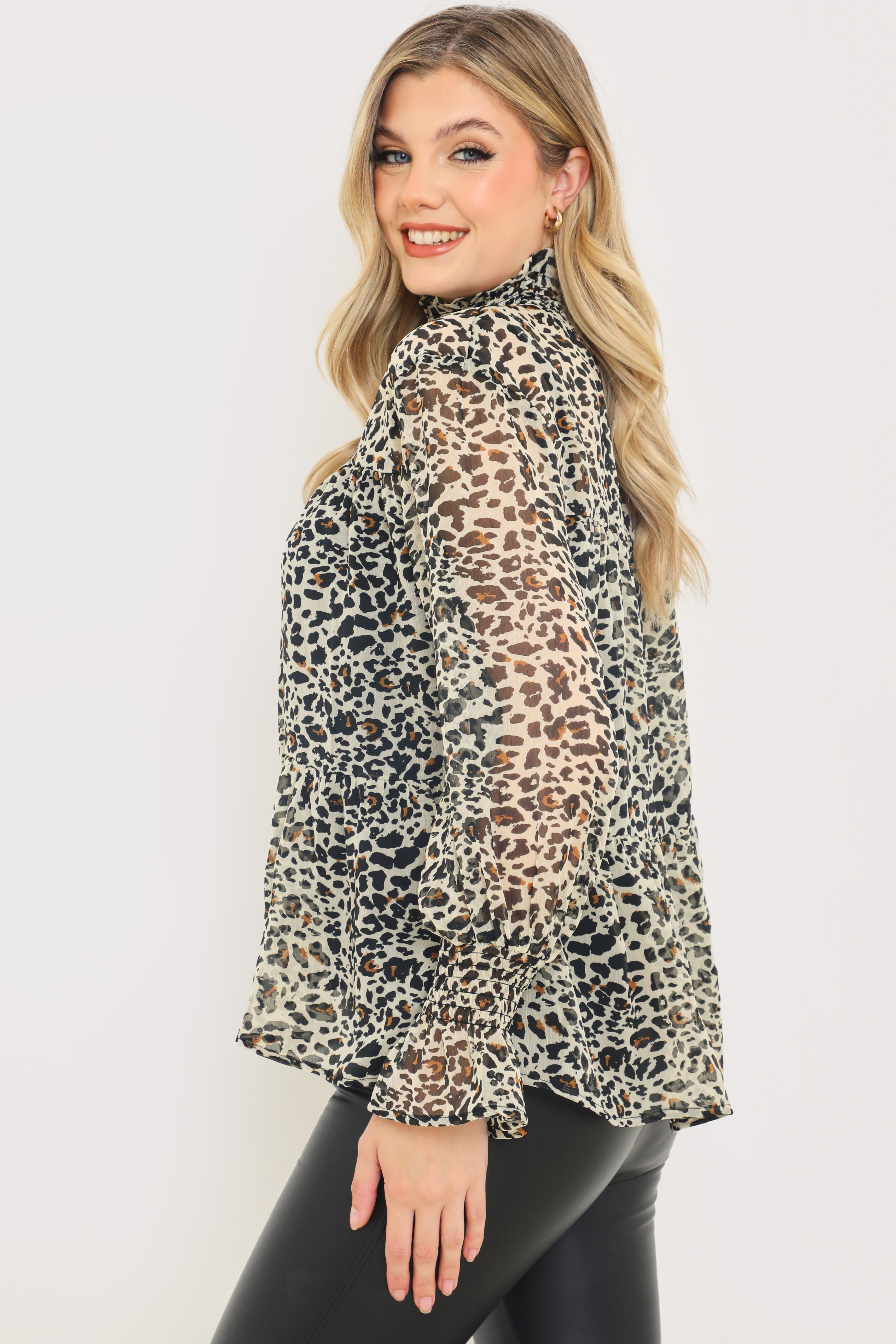 high neck leopard print blouse