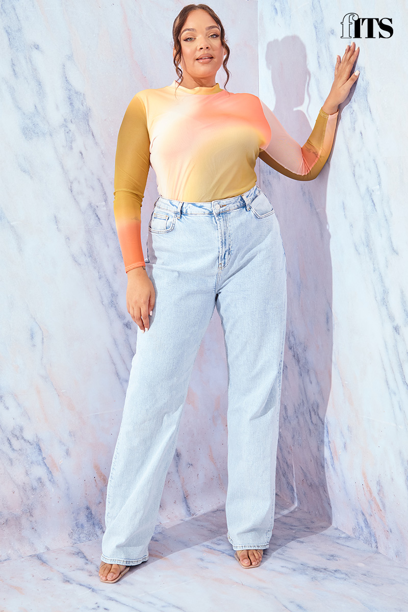 Women Long Sleeve Bodysuit Neon Color Reflections Letters High-waist  Bodysuits