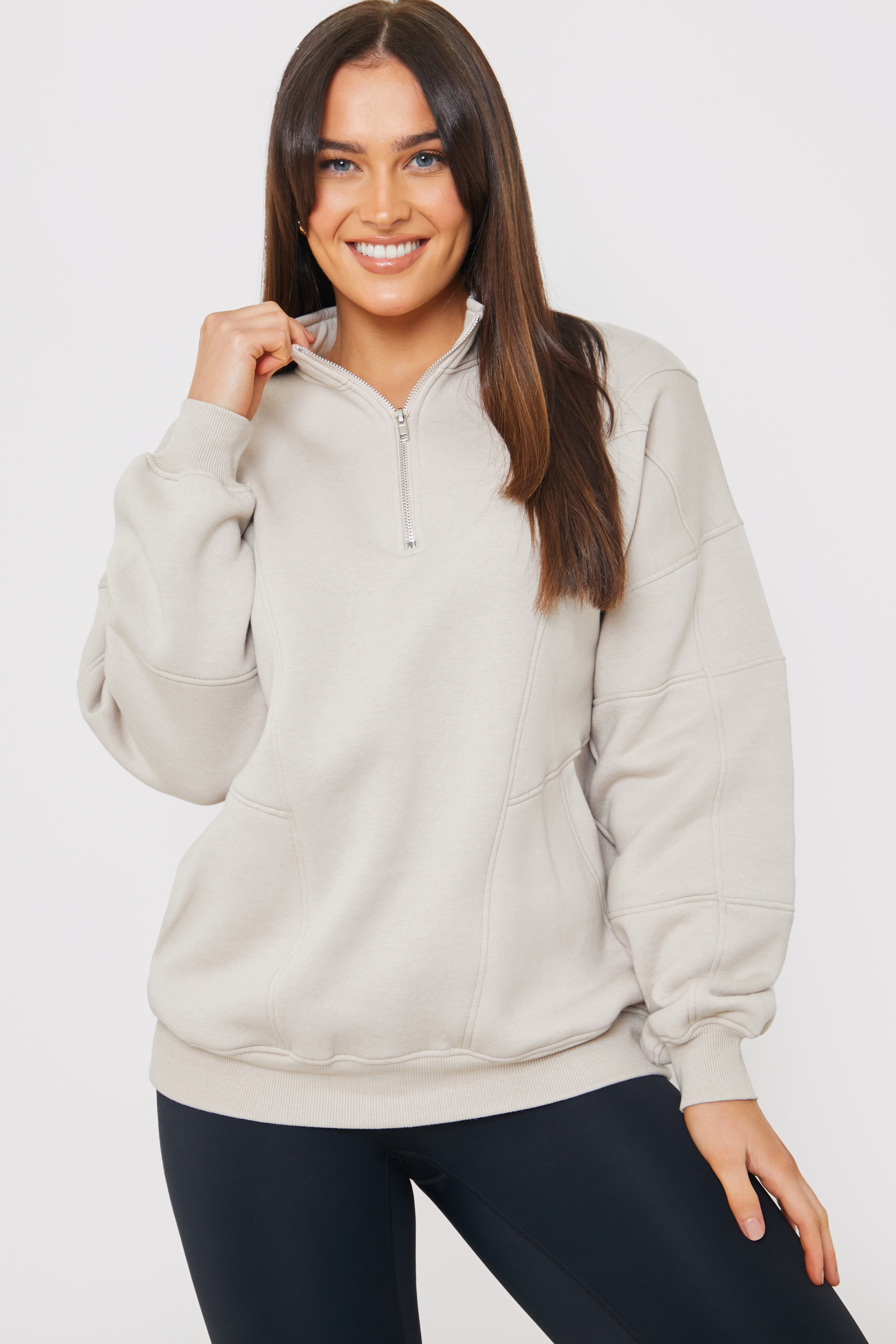 Seam Detailing Half Zip Sweater