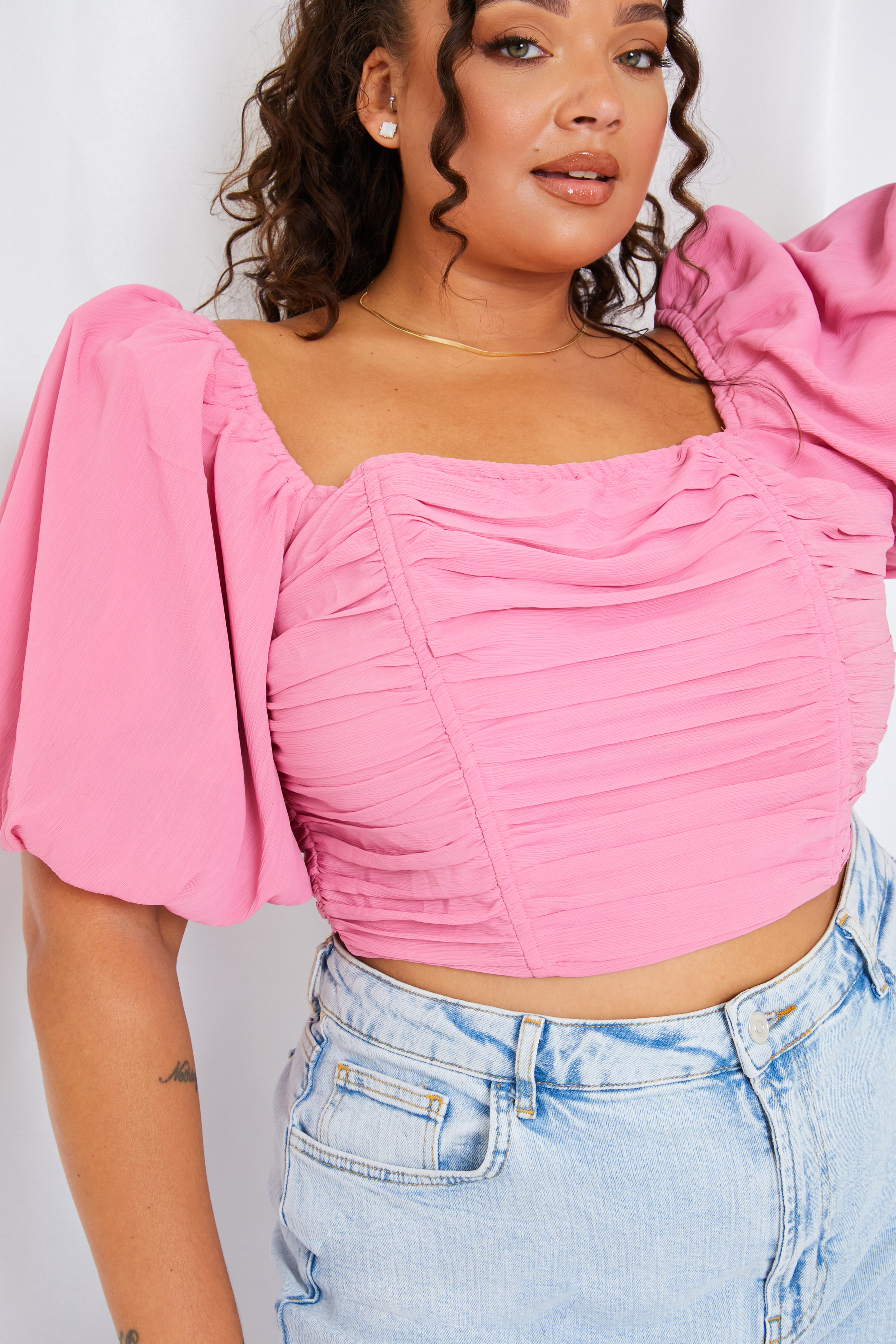 Chiffon Bandeau Balloon Sleeve Top