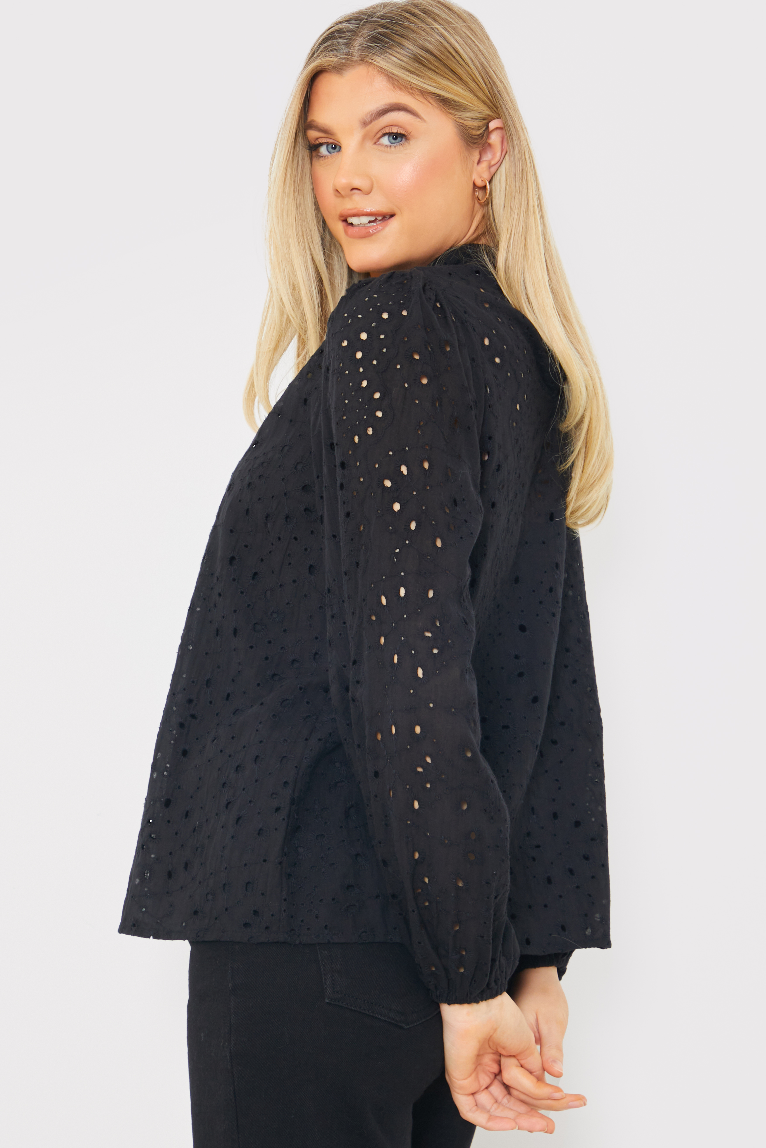 Broderie High Neck Blouse