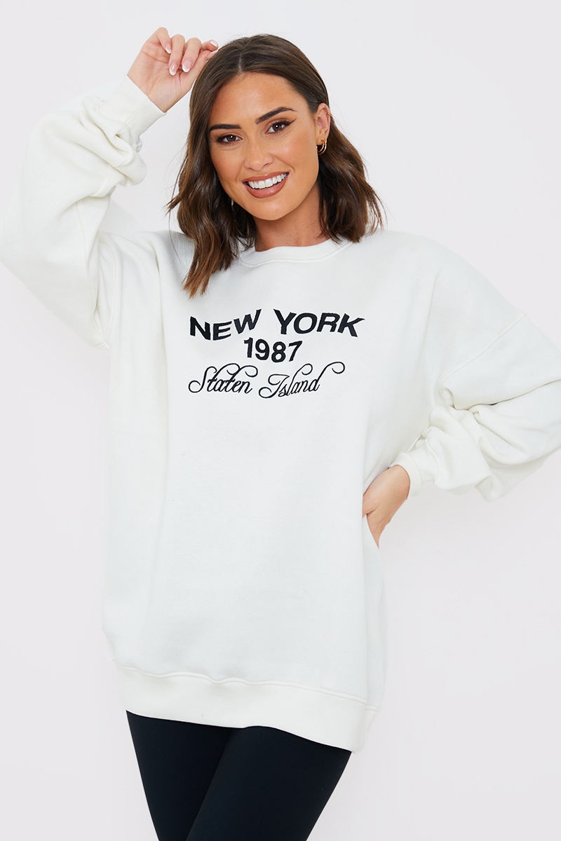New York Embroidered Oversized Sweater