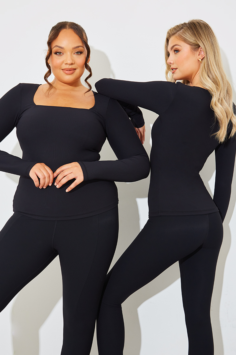 Square Neck Long Sleeve Rib Top