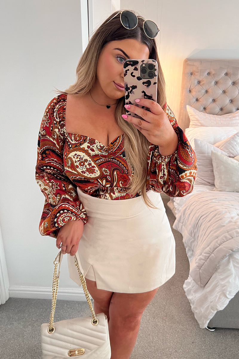 Paisley Print Ruched Bodysuit