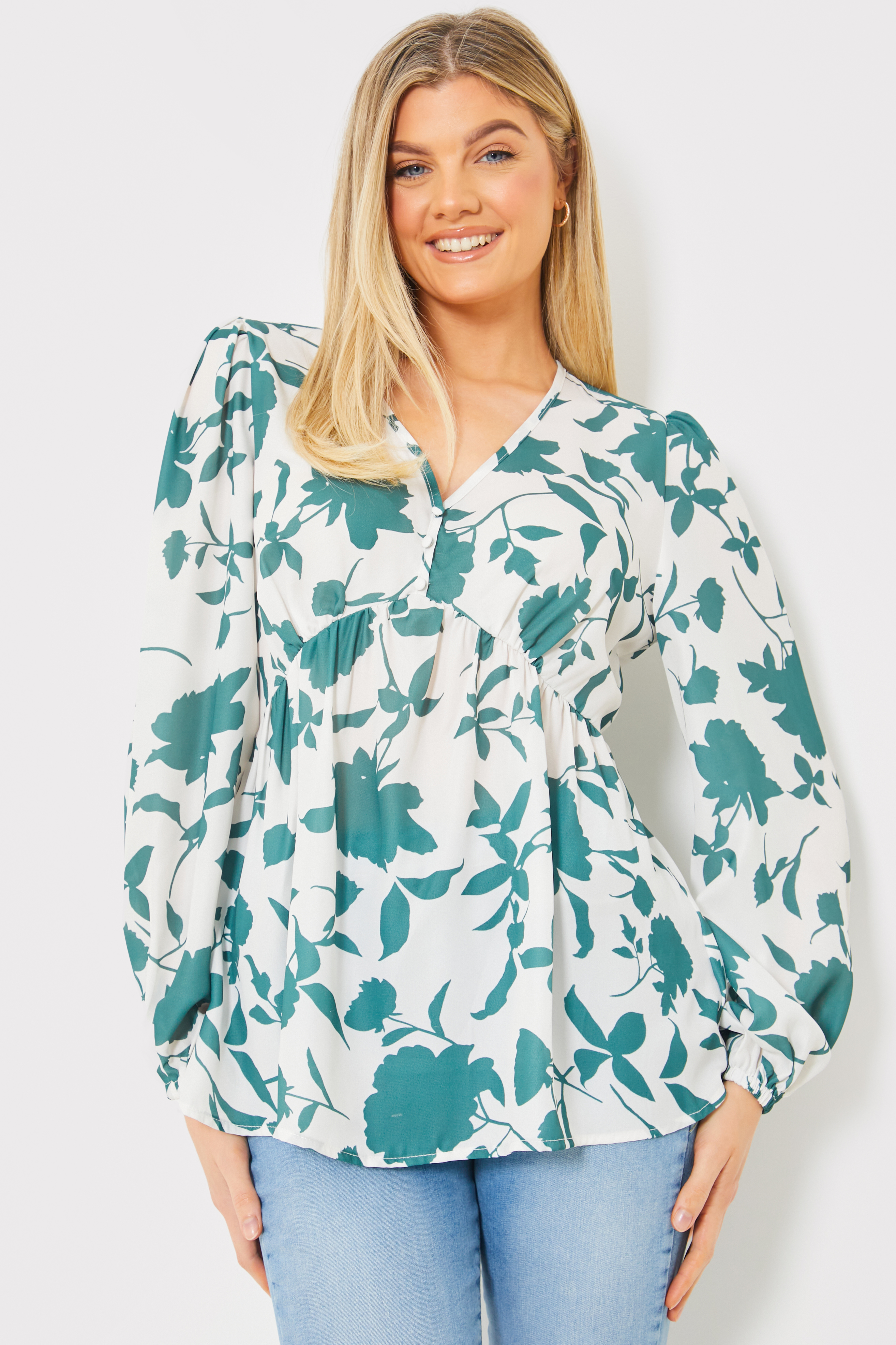 Floral Printed V Neck Blouse