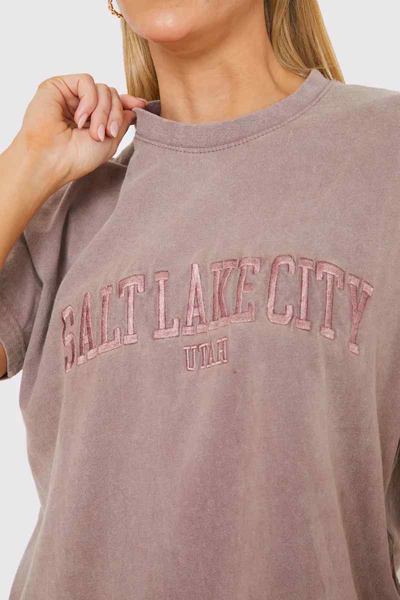'Salt Lake City' Acid Wash Slogan T-Shirt 