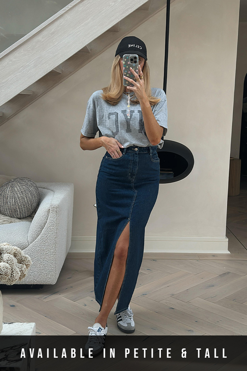 How to Wear a Denim Maxi Skirt | 10 Chic Outfit Ideas | Thanksgiving outfit,  Thanksgiving outfit women, Cute thanksgiving outfits