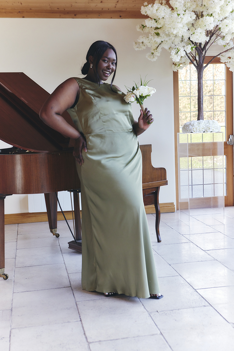 Olive Satin Cowl Back Maxi Dress
