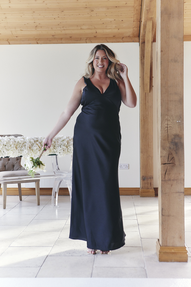Black Satin Twist Back Maxi Dress