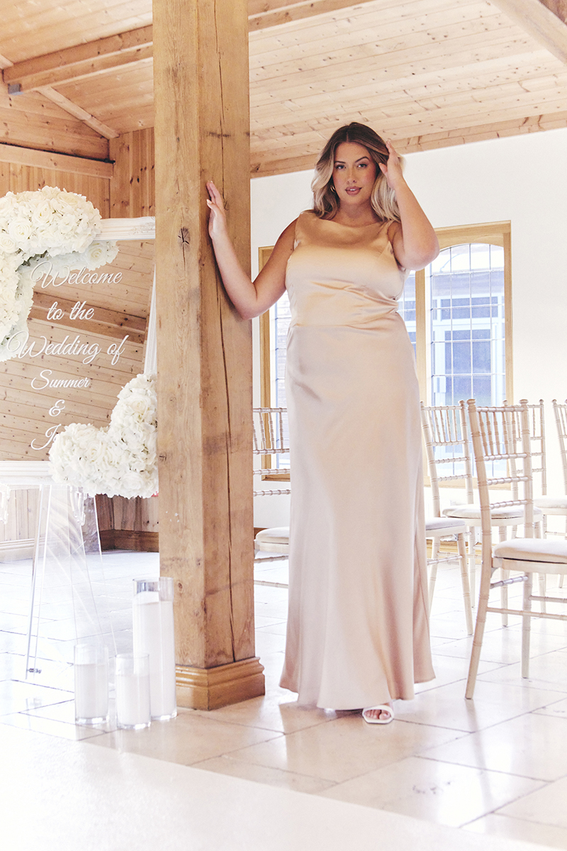 Light Gold Satin Cowl Back Maxi Dress