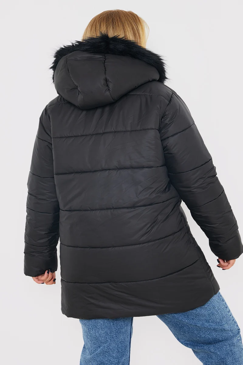 Faux sherpa hooded outlet cinched waist puffer coat