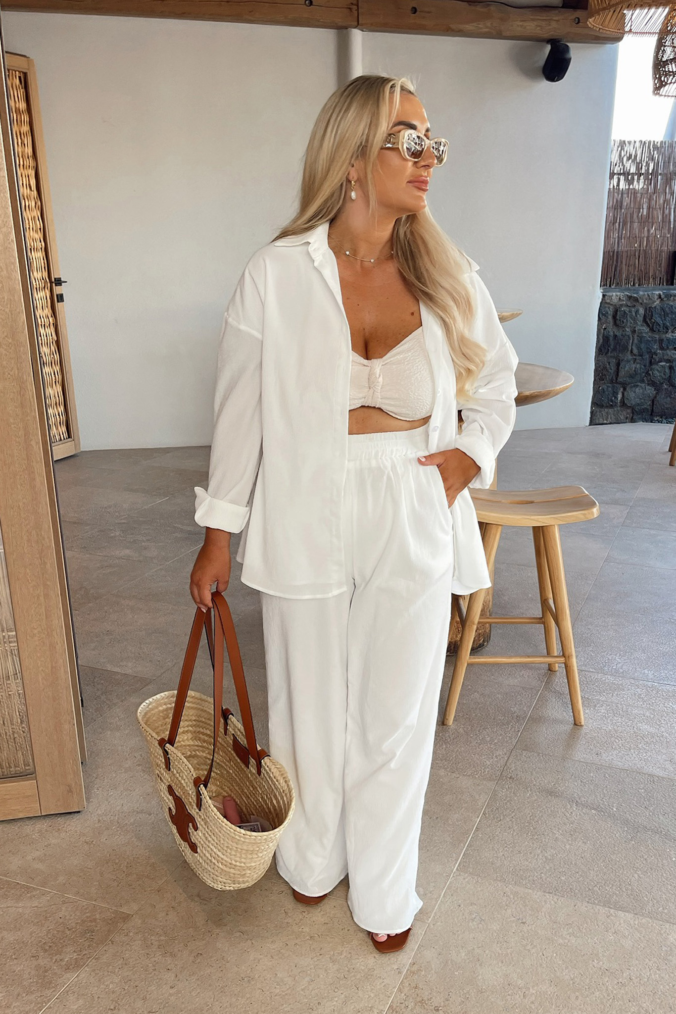 Linen Look Wide Leg Trousers