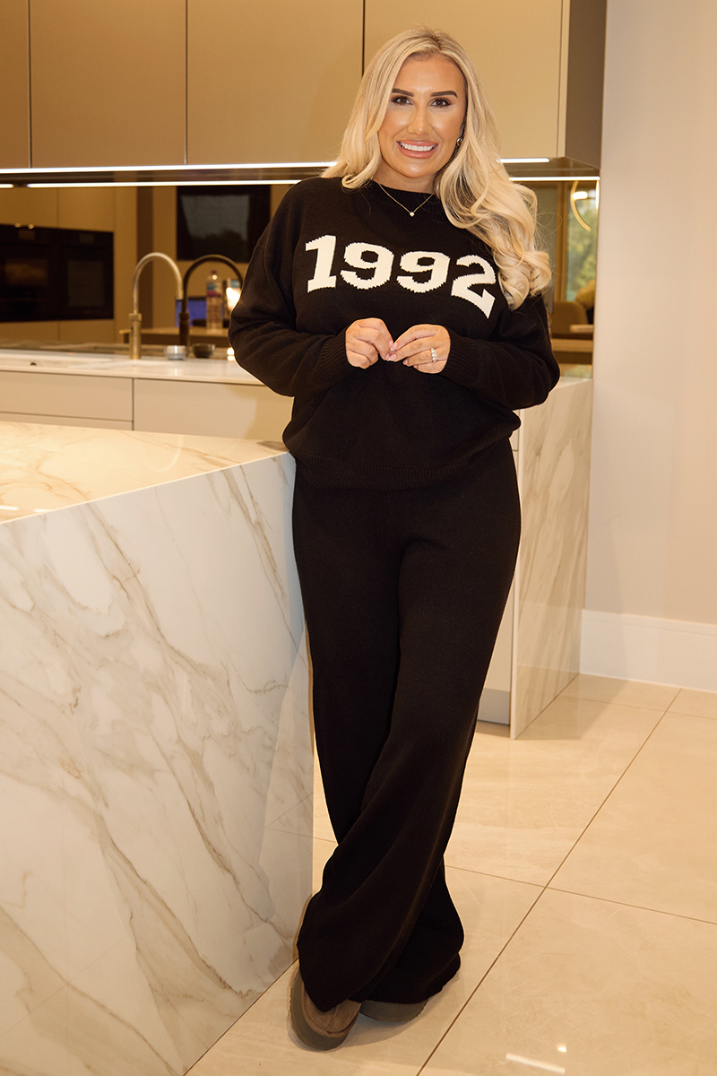 Black Knitted Wide Leg Co Ord Jogger- Dispatch Tomorrow