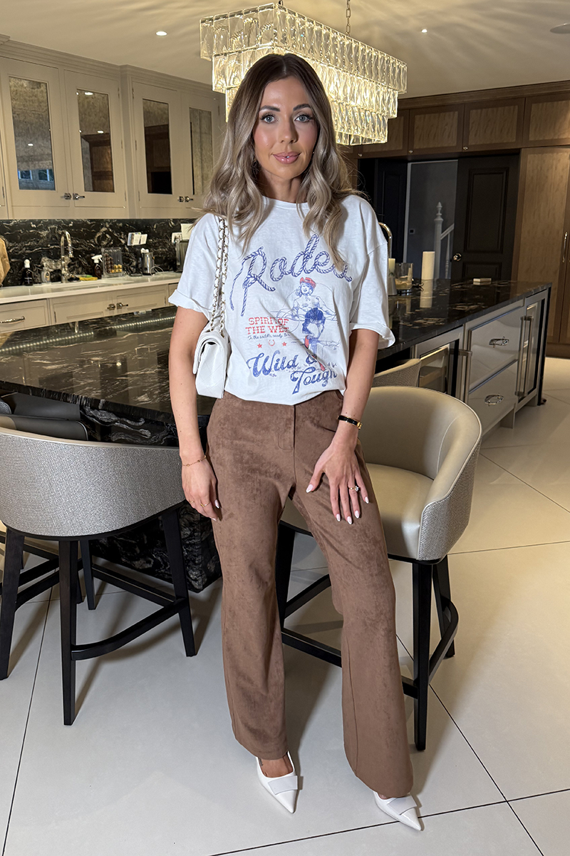 Faux Suede Straight Leg Trouser