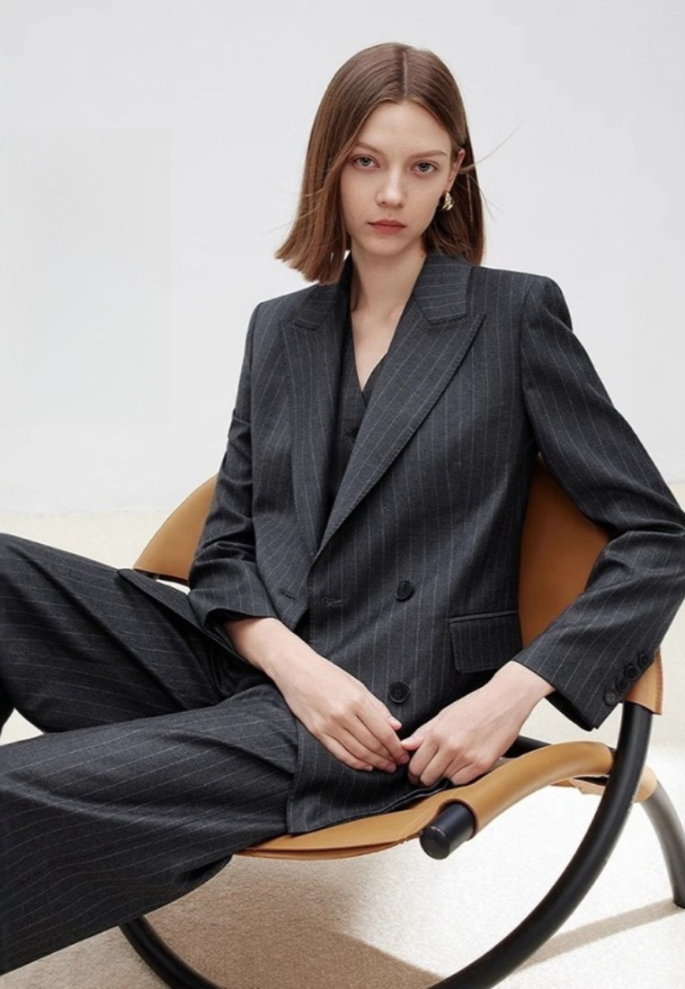 Luxury High end quality Grey women set blazer jacket K25120909