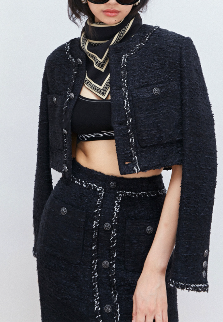 Elegant short jacket and skirt Tweed set for women K122907