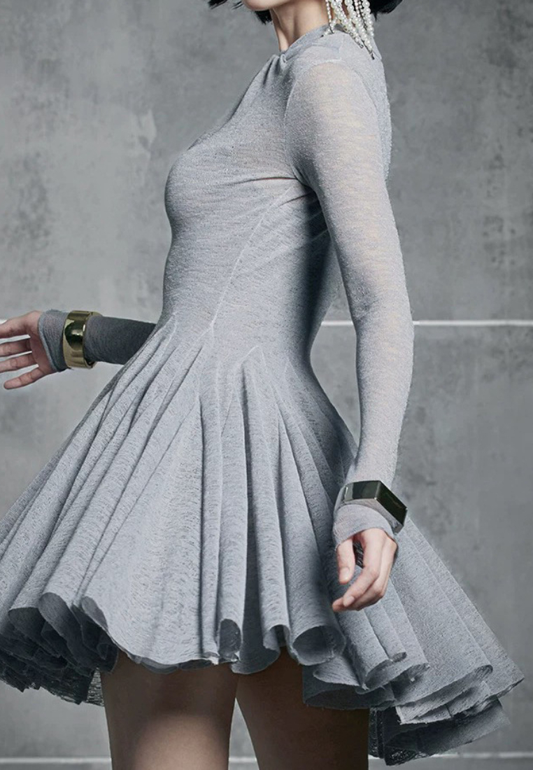 Elegant New grey long-sleeved dress K25120910