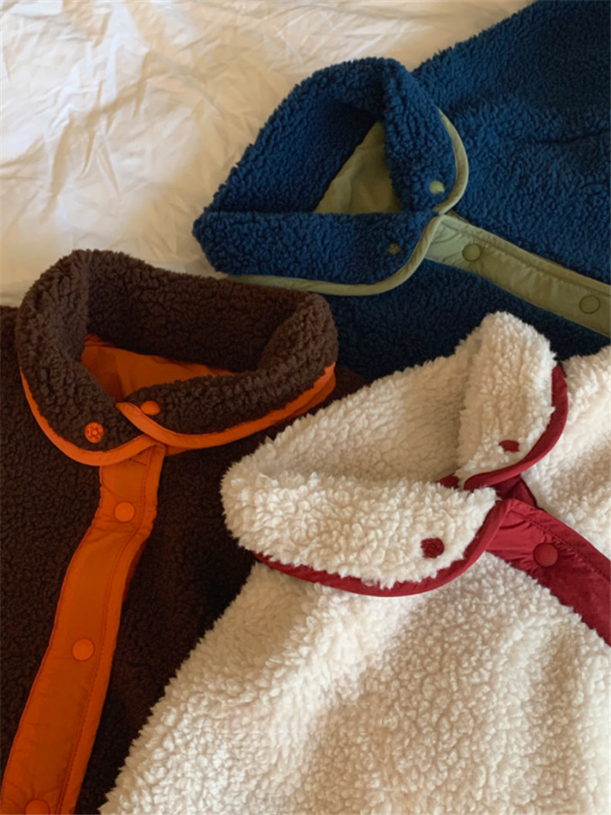 Korean style reversible color-blocked lamb cotton-padded jacket for women K010623