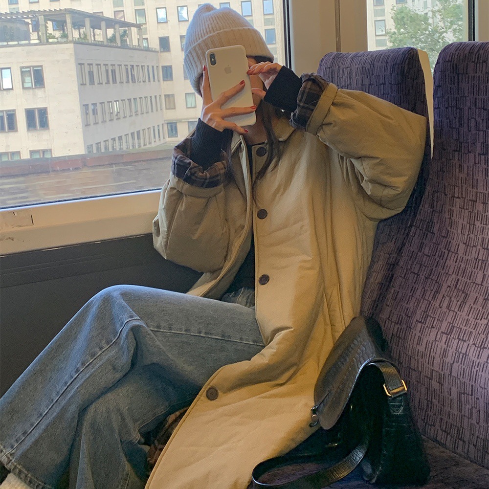 Korean New versatile long over-the-knee cotton coat/jacket K010624