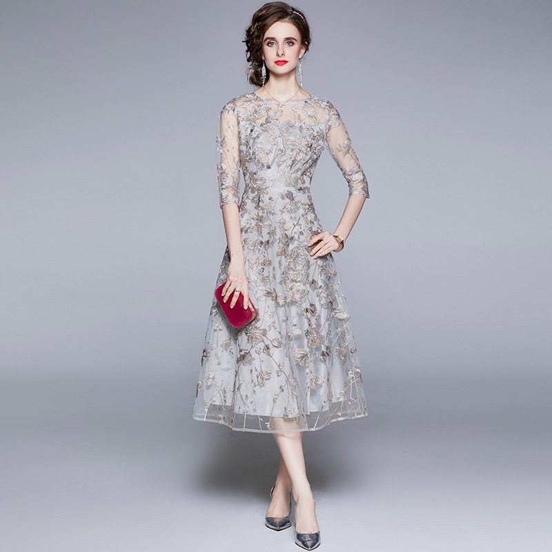 New Elegant lace floral embroidery French-style women dress K26011302