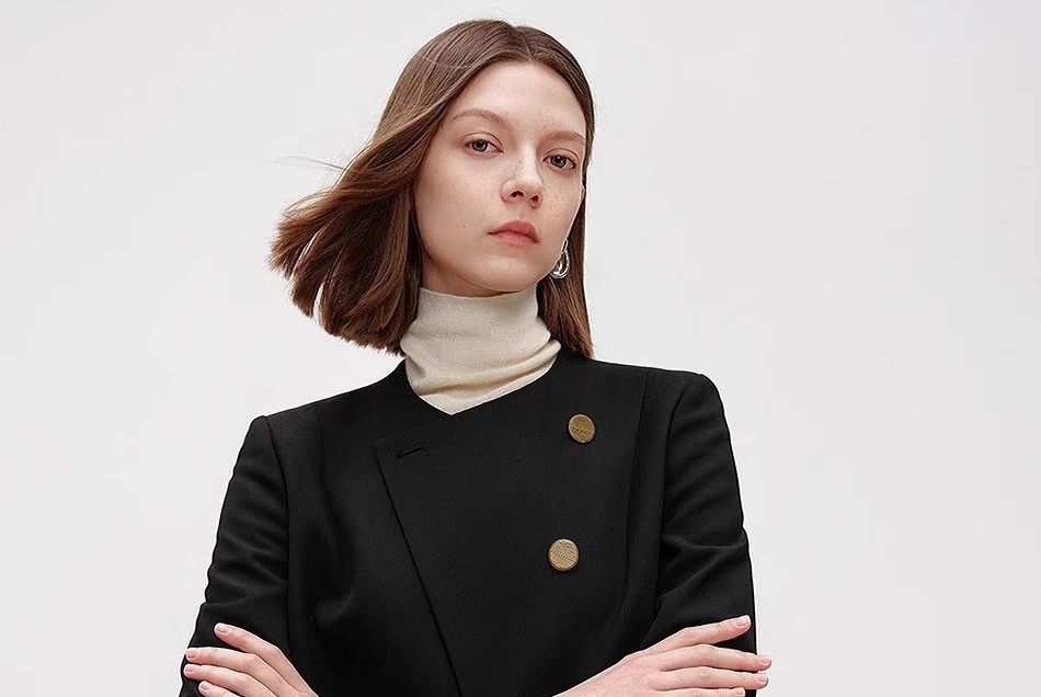 High quality Pure wool black elegant women blazer jacket K25120905