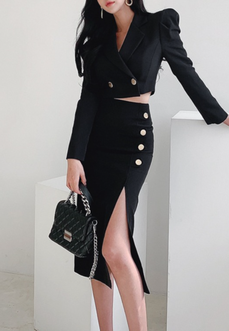 New Elegant Short Blazer and Mid-Length Pencil Skirt Two-Piece Set K25121101